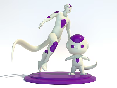 White Action Figures with Purple Spots Tall and Small Collectible on Purple Base 3d model