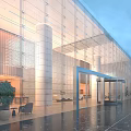 Bright Modern Hotel Lobby With Glass Facade Columns Interior And Sofa