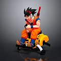 Goku With Black Hair And Orange Outfit Sitting On Yellow Mount With Red Staff