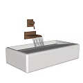 Modern White Countertop Sink With Wall Mounted Faucet And Water Flow