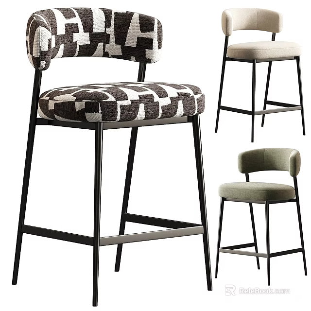 Modern Upholstered Bar Stools With Patterned Seats And Metal Frames In Different Styles 3d model 