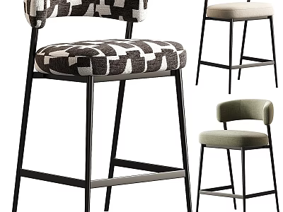 Modern Upholstered Bar Stools With Patterned Seats And Metal Frames In Different Styles 3d model