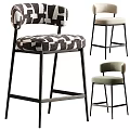 Modern Upholstered Bar Stools With Patterned Seats And Metal Frames In Different Styles 3d model