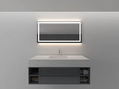 Modern Bathroom Vanity With Backlit Mirror Marble Countertop And Storage Drawers 3d model