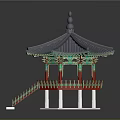 Traditional Oriental Pavilion With Multi tiered Roof Red Pillars Green Ornaments Wooden Stairs And Railings