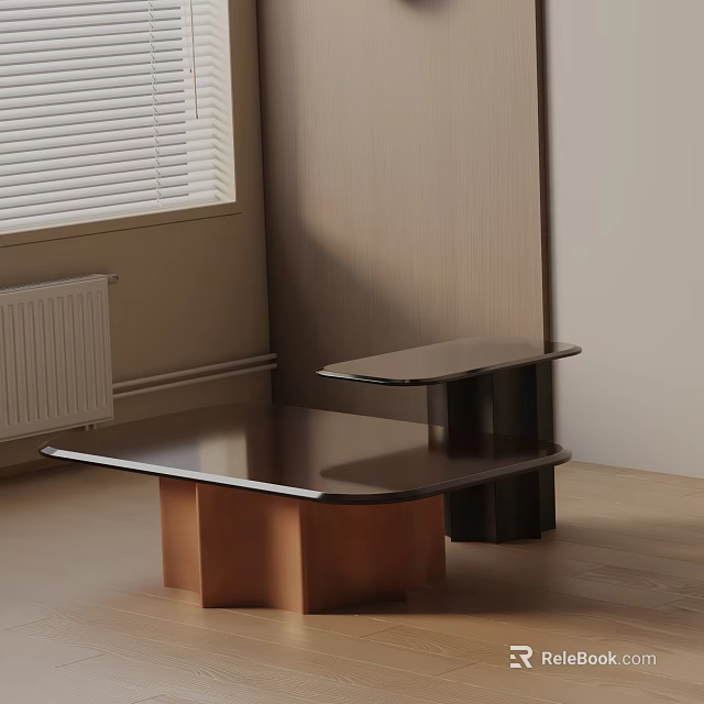 Modern Sofa and Coffee Table Set with Sleek Surface and Contrasting Bases in Living Room 3d model 
