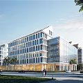 Modern School Building With Glass Curtain Walls Contemporary Design Trees And Pedestrians Around