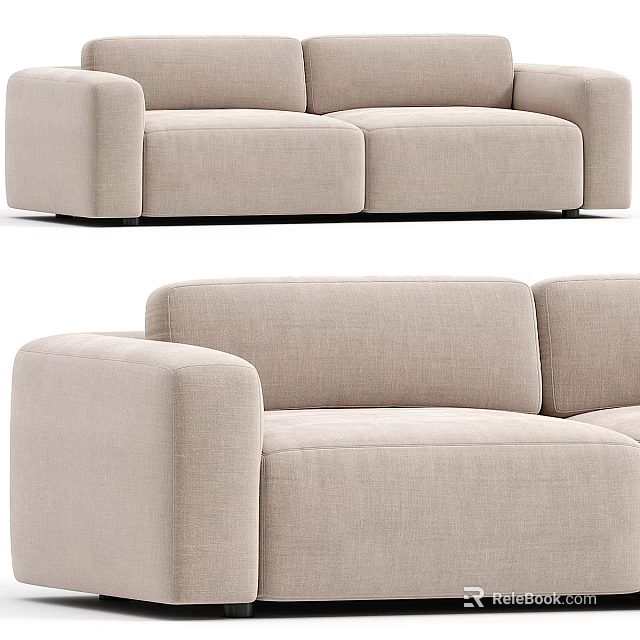 Modern Beige Two Seater Sofa With Upholstered Comfortable Seats And Sleek Armrests 3d model 