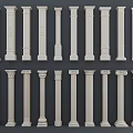 Classical Roman Columns in Various Styles with Architectural Carved Patterns and Decorative Textures 3d model