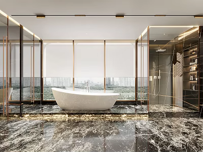Elegant Modern Bathroom Interior With Freestanding Bathtub And Marble Flooring 3d model