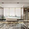 Elegant Modern Bathroom Interior With Freestanding Bathtub And Marble Flooring 3d model