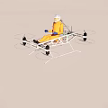 Person In Orange Suit Riding Multi Rotor Flying Vehicle With Propellers