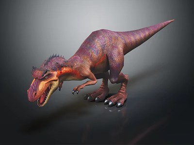 Realistic 3D Tyrannosaurus Rex Dinosaur With Purple Red Yellow Skin And Open Mouth 3d model