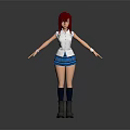 Red Haired 3D Character Model Standing With Arms Outstretched White Top And Blue Plaid Skirt