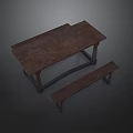 Dark Brown Wooden Rectangular Table and Bench Set for Home Dining Use 3d model