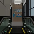 Escalator in Modern Spacious Area With Glass Walls and Bright Design Features