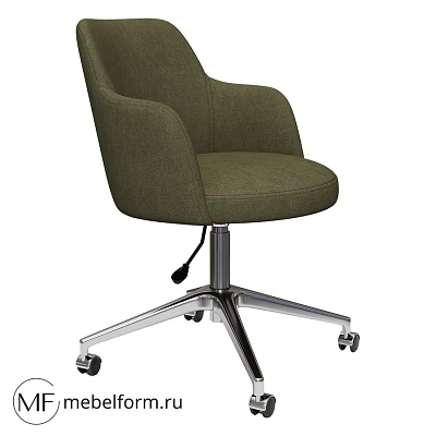 Modern Olive Green Upholstered Single Chair with Armrests Metal Base and Swivel Wheels 3d model