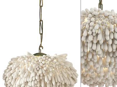 White Chandelier With Multiple Small Teardrop Shaped Elements And Metal Hanging Chain Design 3d model