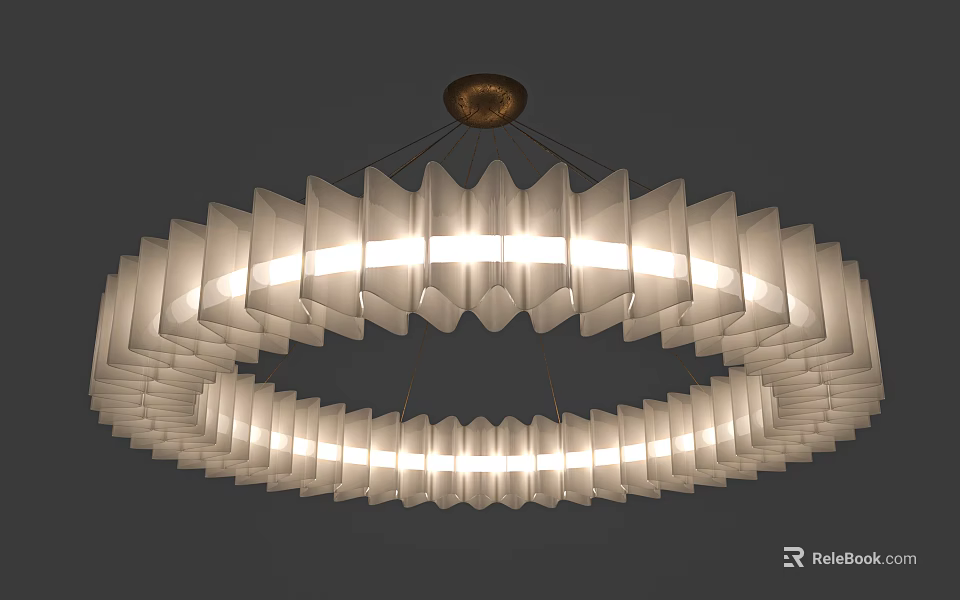 Modern Multi Layer Circular Chandelier With White Folded Fan Shaped Shades And Illuminated Design 3d model 