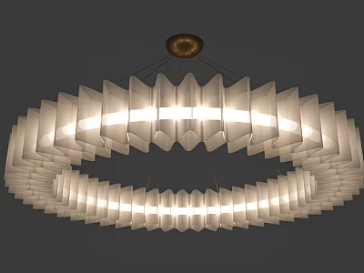Modern Multi Layer Circular Chandelier With White Folded Fan Shaped Shades And Illuminated Design 3d model