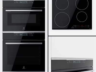 Modern Built in Kitchen Appliances With Oven Induction Hob And Dishwasher 3d model
