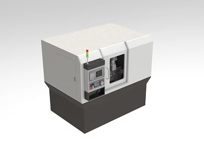 Industrial CNC Machine Tool With White Body Black Base Control Panel And Indicator Lights 3d model