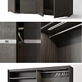 Modern Gray Paneled Wardrobe With Central Dark Wood Accent And Silver Handles