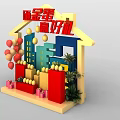 Festive House Shaped Decoration With Golden Egg Smashing Balloons And Gift Boxes