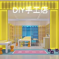 DIY Craft Mall Store With Yellow Exterior Glass Window Tables And Craft Materials