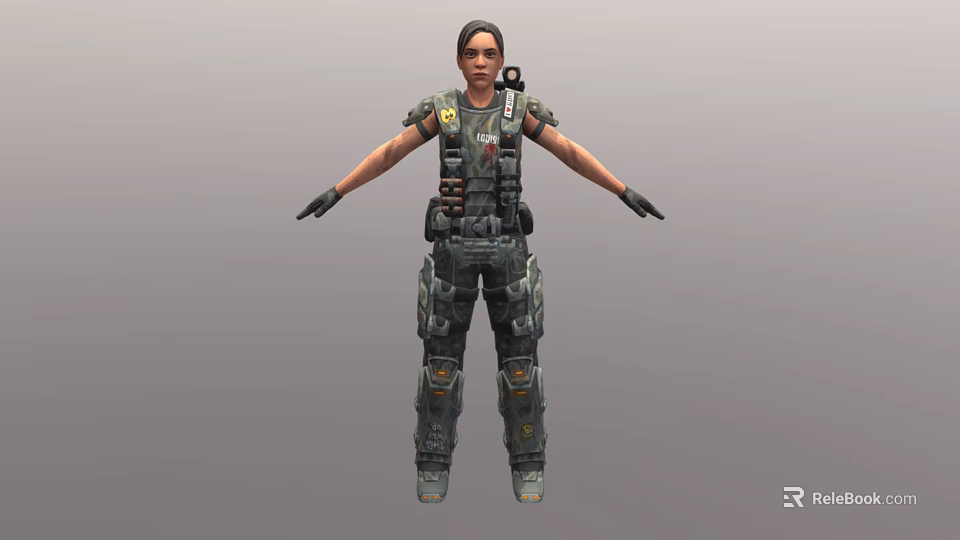 Female Game Character In Tactical Gear With Vest Knee Pads And Outstretched Arms 3d model 