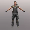 Female Game Character In Tactical Gear With Vest Knee Pads And Outstretched Arms