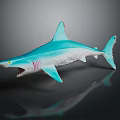 Detailed Blue Shark Model with Open Mouth White Underbelly on Dark Background with Reflection