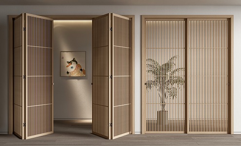 Japanese style folding door sliding door lattice door solid wood door grille door partition door single door sliding door 3d model