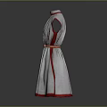 Elegant White Sleeveless Dress With Red Trim And Orange Belt Design