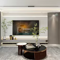 Modern Living and Dining Room Interior With Open TV Wall Sofa Coffee Table And Plants