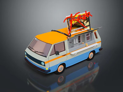 Mobile Taco Food Truck With Orange And Blue Color Open Window And Neon Sign 3d model