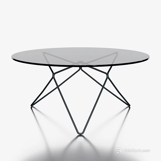 Round Glass Top Coffee Table With Black Metal Geometric Wireframe Design 3d model 