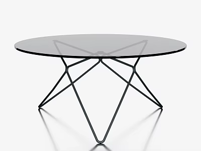 Round Glass Top Coffee Table With Black Metal Geometric Wireframe Design 3d model