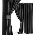 Black Curtains with Velvet Texture and Modern Tiebacks Partially Open for Elegant Window Treatment