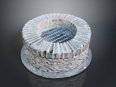 Circular Brick Built Outdoor Fire Pit With Metal Grid Cover And Layered Brick Design 3d model