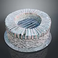 Circular Brick Built Outdoor Fire Pit With Metal Grid Cover And Layered Brick Design