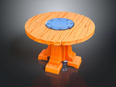 Orange Round Wooden Table With Blue Center And Carved Legs Design 3d model