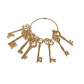 Vintage Golden Skeleton Keys Hanging On Decorative Ring With Ornate Patterns