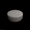 Round White Upholstered Ottoman With Button Tufted Top And Dark Base For Modern Home Decor 3d model