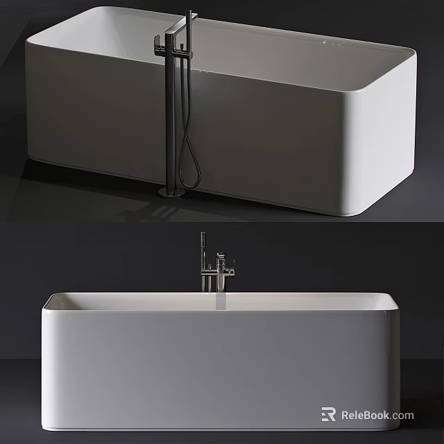 Modern Minimalist White Freestanding Bathtub Design With Black Faucet And Shower Head 3d model 
