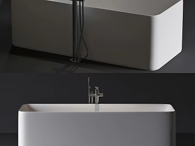 Modern Minimalist White Freestanding Bathtub Design With Black Faucet And Shower Head 3d model