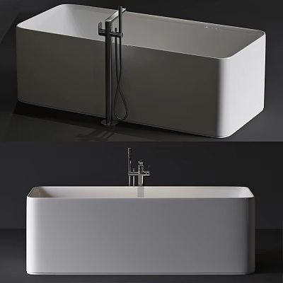 Modern Minimalist White Freestanding Bathtub Design With Black Faucet And Shower Head 3d model
