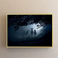 Misty Forest Animal Painting Featuring Silhouette Deer In Grass And Trees