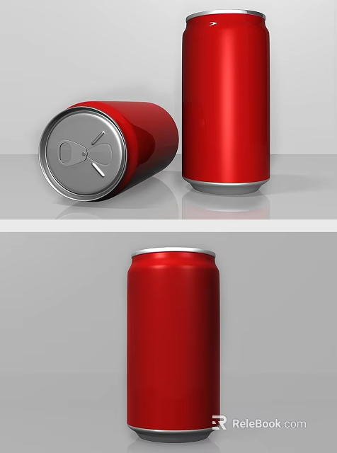 Red Beverage Cans In Standing And Lying Positions With Silver Pull Tabs 3d model 