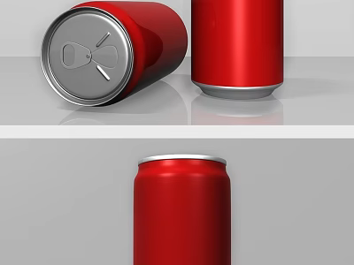 Red Beverage Cans In Standing And Lying Positions With Silver Pull Tabs 3d model